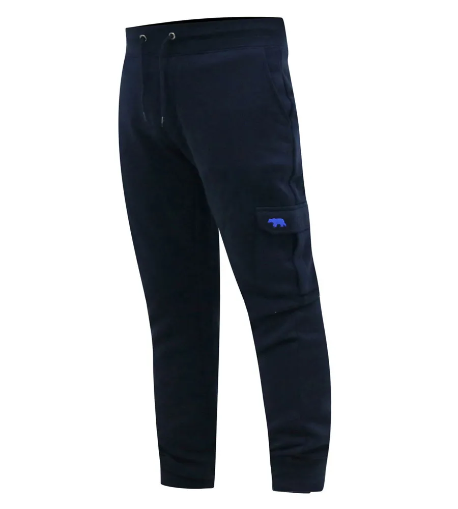 D555 Big Mens Navy Joggers With Cargo Pocket and Ribbed Cuffs (TILDEN 1)